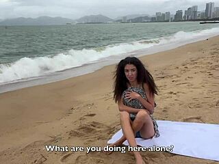 babe can i cum on your tits - public cock flashing on the beach