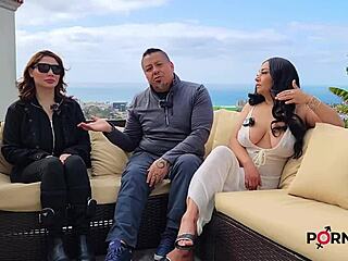 evita love strips on desk in outdoor casting interview