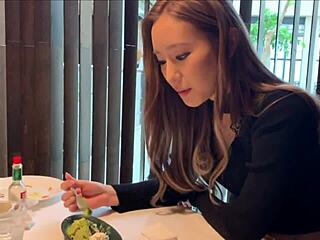 fucking cute asian gal in red lingerie at hotel