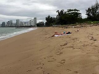 babe can i cum on your tits - public cock flashing on the beach