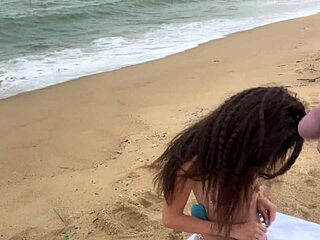 babe can i cum on your tits - public cock flashing on the beach