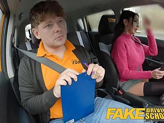 Fake driving school, big tits Italian fucks teacher's huge dick POV