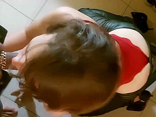 French Amateur In Red Satin Bodysuit And Leather Pants Gets Doggystyle Fuck