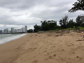 babe can i cum on your tits - public cock flashing on the beach