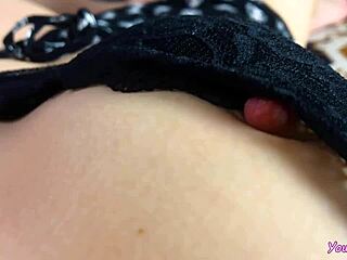 Pretty girl next door orgasms through pajamas while watching porn