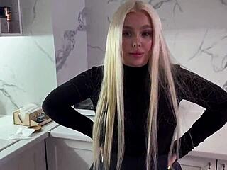 sexy blonde in black stockings loves to fuck amateur russian couple