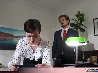The petite tomboi secretary gets a quickie fuck in her cute flat-chested body.