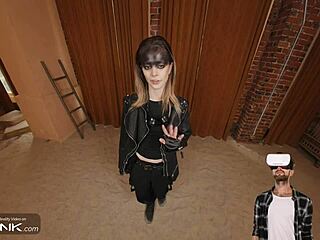 In this VR parody, skinny teen Furiosa passionately sucks and rides a big cock in cowgirl style before deepthroating in a wild group cosplay session.