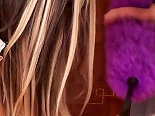 candie cross as maid drops to knees, polishing cocks in roleplay.