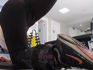 Naughty Blonde Flashing at Gym Workout