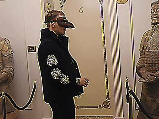 Strange Guy in Mask Lured into Cozy Room for Uncensored Riding and Monster Cock Handjob