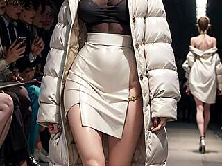 ai generated busty blonde flashing big tits in public outdoor fashion