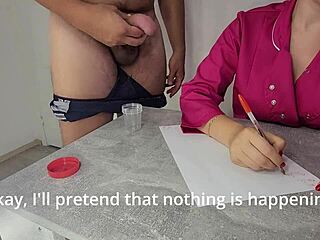 In the hospital, a naughty nurse gives a patient a handjob for sperm donation with subtitles in this homemade clip.