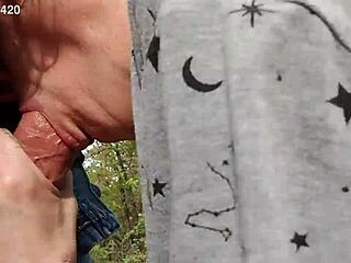 Hey, check out this hot blowjob in the woods with cum swallow and deepthroat action.