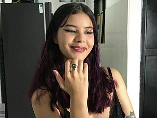 Latina stepsister stands and sucks cock perfectly.