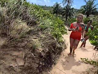nudist beach adventure turns into orgy with doggystyle fucking and tight cuckold double penetration