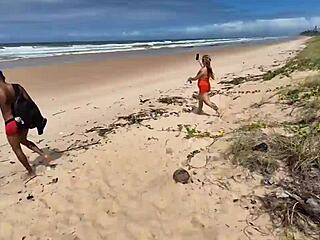 nudist beach adventure turns into orgy with doggystyle fucking and tight cuckold double penetration