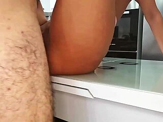 Horny Guy Seduces Brunette Babe in Kitchen for Quick Passionate Cowgirl Fuck