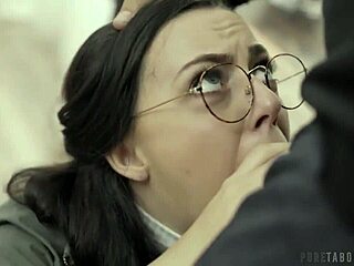 whitney wright, the nerdy young girl, gives a glasses blowjob