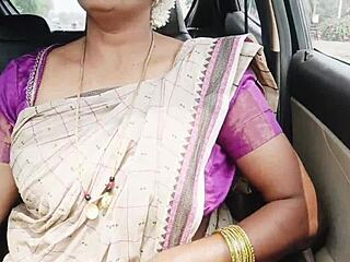 watch this indian aunty in saree fucking her son in law on a long drive, dirty telugu talks!