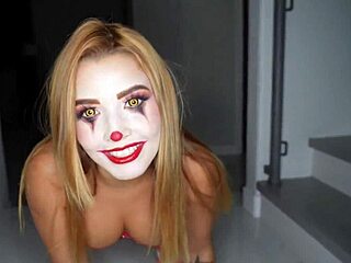 Agatha Vega, dressed as a creepy clown, gets fucked hard by Christian Clay with monster cock and cum