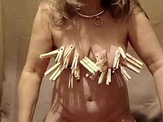 Slave F Self-Sessions With Clamps And Belt In BDSM