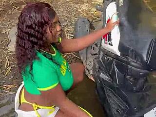 helping a stranger leads to outdoor sex in the forest, almost getting caught