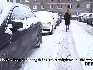 debt collector uses mouth and shaved pussy of cute russian debtor