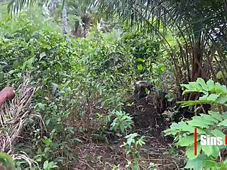 A young man seduces and fucks a village girl outdoors in the bush