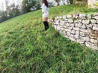 Stripping Naked in Nature While Neighbors Watch Wet Pussy