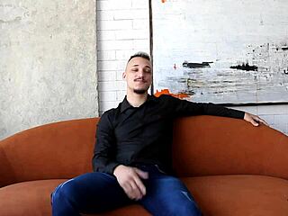 sensual wife reh queen orgasms on sofa with cum on big tits