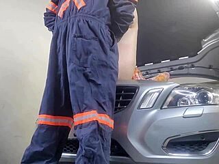 Mechanic fucks my wife in doggystyle creampie while I watch