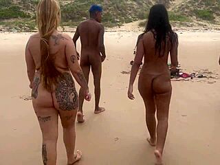 went to the nudist beach for a swim, ended up with a cum bath instead.