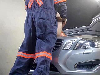 Mechanic fucks my wife in doggystyle creampie while I watch