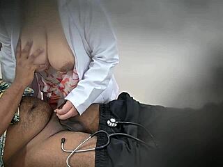 lady doctor has fun with patient in hospital