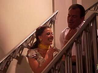 Horny Brunette Gets Pussy Wrecked By Husband On Stairs