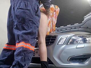 Mechanic fucks my wife in doggystyle creampie while I watch