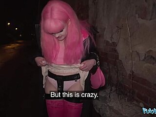 Public agent teases by removing chastity belt and filling wet pussy