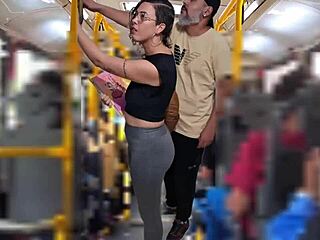 slutty student flashing on the bus gets a cumshot