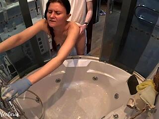 She Was Trying to Clean the Bath While I Was Fucking Her