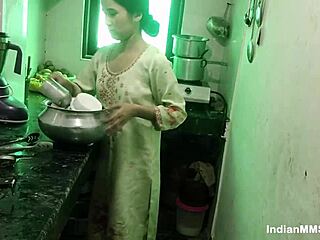 watch that skinny Indian maid get fucked hard in the kitchen, blowjob leading to hot sex.