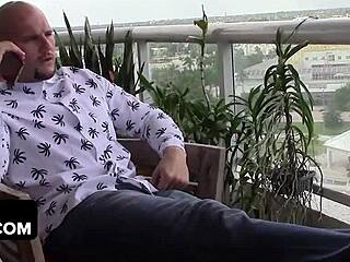 Goldie Rush, that old blonde, gets her shaved pussy fucked by Jmac's big cock after a blowjob.