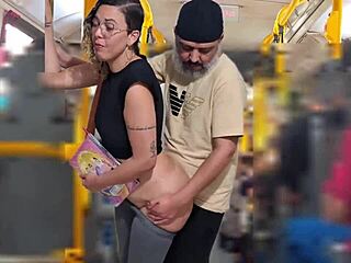 slutty student flashing on the bus gets a cumshot