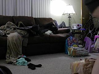 chubby mom cleans the house in tight shorts showing her big ass