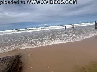 went to the nudist beach for a swim, ended up with a cum bath instead.