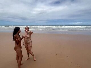 went to the nudist beach for a swim, ended up with a cum bath instead.