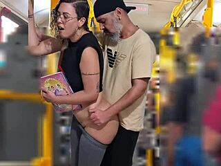 slutty student flashing on the bus gets a cumshot