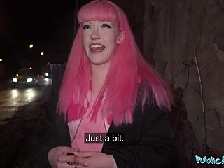 Public agent teases by removing chastity belt and filling wet pussy