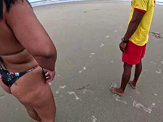 nicoly seduces firefighter on beach and rides his dick in woods