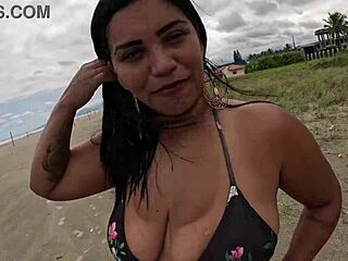 nicoly seduces firefighter on beach and rides his dick in woods